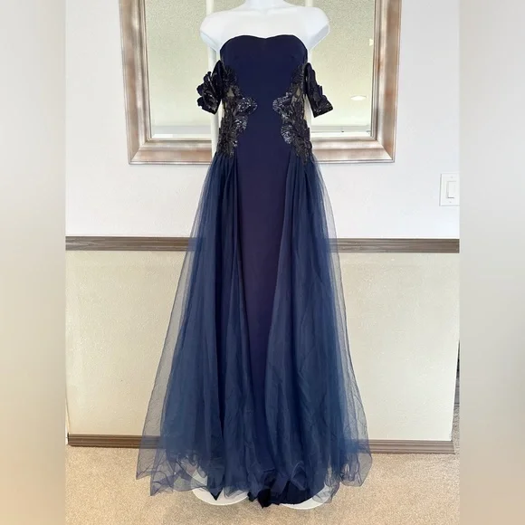 green emerald velvet dress Lady Black Tie - Novalee Gown - Navy - Hot Stone Dress with Lace Up Back